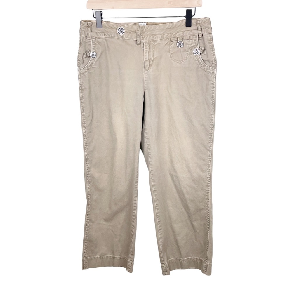 L.A. Blues Vintage Y2K Low Rise Floral Button Tan Pants Bootcut Flare Leg 10P